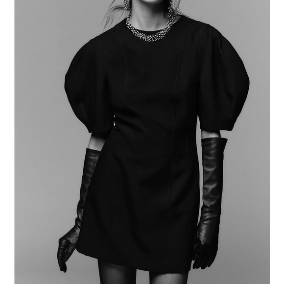 Zara NWT black balloon puff sleeve mini dress - Picture 6 of 14